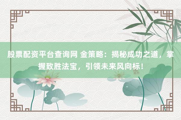 股票配资平台查询网 金策略：揭秘成功之道，掌握致胜法宝，引领未来风向标！