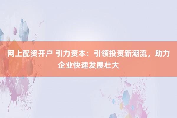 网上配资开户 引力资本：引领投资新潮流，助力企业快速发展壮大