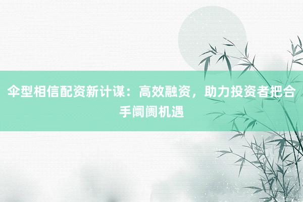 伞型相信配资新计谋：高效融资，助力投资者把合手阛阓机遇