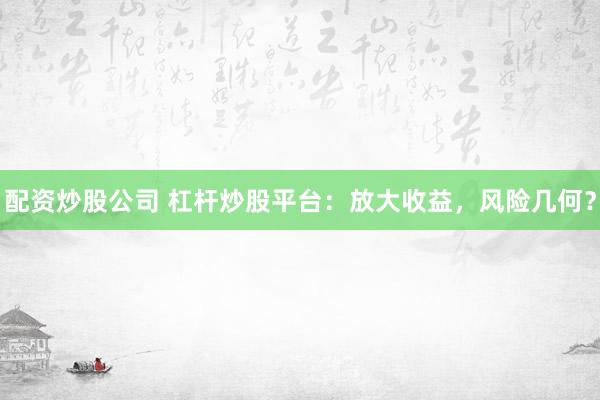 配资炒股公司 杠杆炒股平台：放大收益，风险几何？