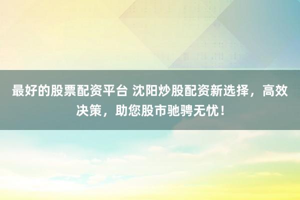 最好的股票配资平台 沈阳炒股配资新选择，高效决策，助您股市驰骋无忧！