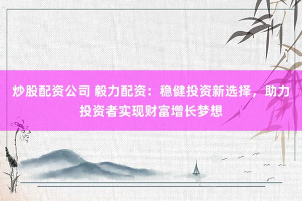 炒股配资公司 毅力配资：稳健投资新选择，助力投资者实现财富增长梦想