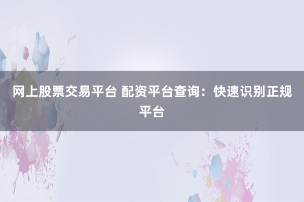 网上股票交易平台 配资平台查询：快速识别正规平台
