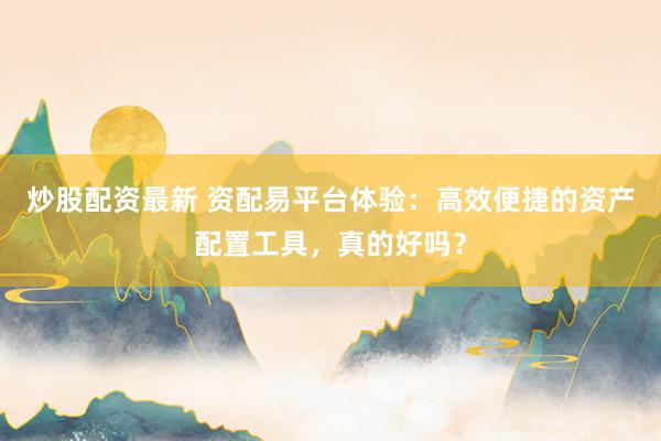 炒股配资最新 资配易平台体验：高效便捷的资产配置工具，真的好吗？